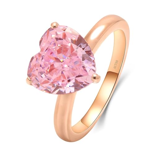 Skcess 14 Karat Roségold Partnerringe Rosa Moissanit Herz, Engagement Ring Solitärring mit 4-Karat-Herz-Rosa-Moissanit Ring Damen Größe 66 (21.0) von Skcess