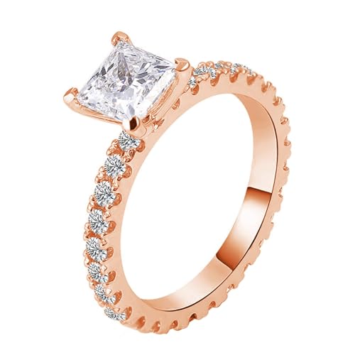 Skcess 14 Karat Roségold Partnerringe Weiß Moissanit Quadrat, Wedding Ring Prinzessinnenplatz Moissanit Ringe Frauen Größe 45 (14.3) von Skcess