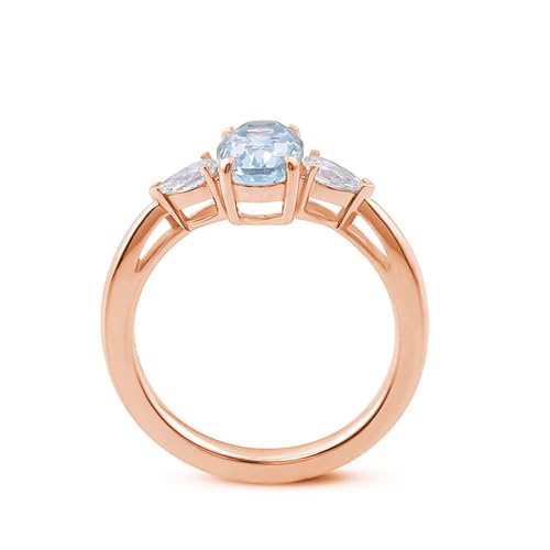 Skcess 14 Karat Roségold Ringe Damen Hellblau Aquamarin Oval, Partnerringe Oval Moissanit Ring Damen Größe 67 (21.3) von Skcess