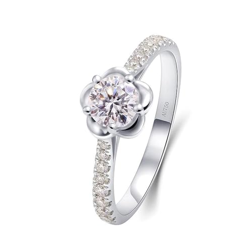 Skcess 18 Karat Weißgold Promise Ring Weiß Erstellter Diamant Runden, Partnerringe Blumenform mit 0,3 Karat Diamant Ringe Frauen Größe 58 (18.5) von Skcess