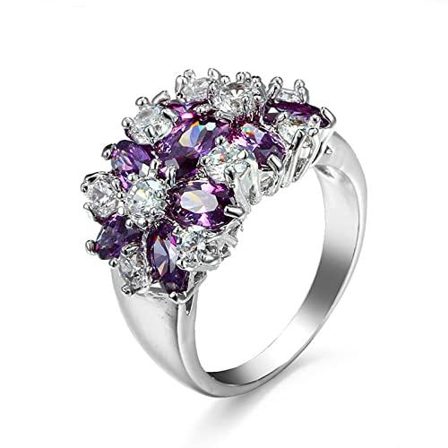 Skcess Damen Ringe Versilbert, Damen Ring Violett Blumen-Luxus-Ring Zirkonia Verlobungsringe Größe 57 (18.1) von Skcess