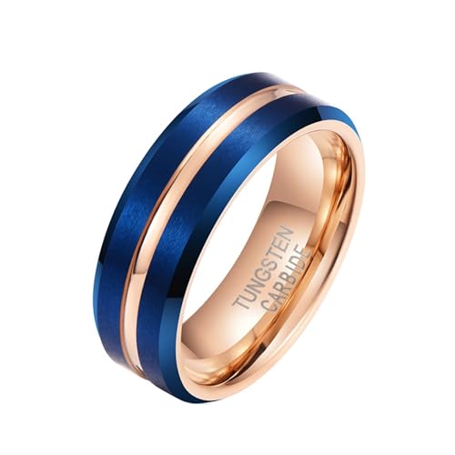 Skcess Männer Ringe, Wolfram Männer Ring Roségoldblau Polierte Nut 8 Mm Matt Gebürstet Ringe für Herren Männer Größe 57 (18.1) von Skcess