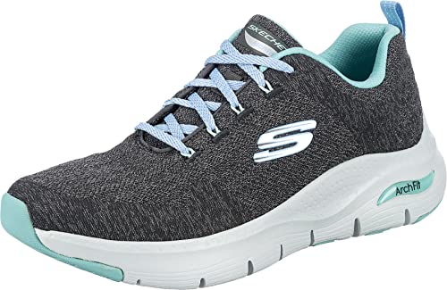 Skechers Damen Arch Fit Comfy Wave Sneaker, Charcoal Knit Blue Trim, 39 EU von Skechers