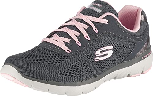 Skechers Damen Flex Appeal 3.0 Moving Fast Sneaker, Charcoal Mesh/Duraleather/Pink Trim, 39 EU von Skechers