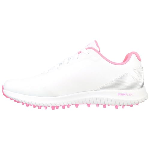 Skechers Damen Go Golf Max Arch Fit Spikeless Golfschuh Sneaker, Weiß/Rosa, wasserdicht, 36 EU von Skechers