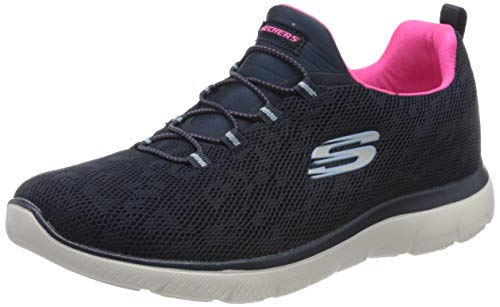 Skechers Damen Summits Leopard Spot Sportschuhe, Navy Mesh Hot Pink Trim, 36 EU von Skechers