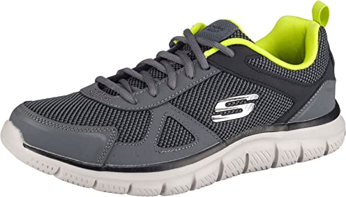 Skechers Herren Track BUCOLO Sneaker, Charcoal & Black Leather/Mesh/Lime Trim, 48.5 EU von Skechers