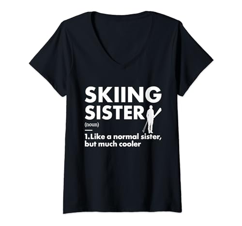 Damen Sport Schwester Definition Skifahren T-Shirt mit V-Ausschnitt von Skiing Sport Present Skier Apparel