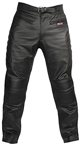 Skintan Herren Echtes Leder Motorradhose mit CE Protektoren Schwarz (W32 / L33, Schwarz) von Skintan