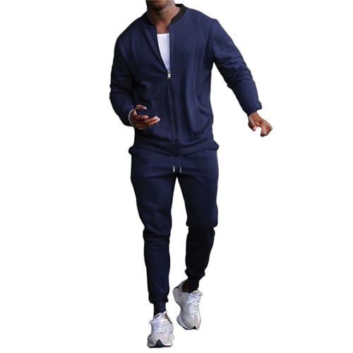 Hausanzug Herren Baumwolle 3Xl - Traininganzug Mit Reißverschluss Einfrabig Jogginganzug Sports Freizeitanzug Sportlich Fitnessanzug Set Sweatjacke & Gerades Bein Trainingshose von SkotO