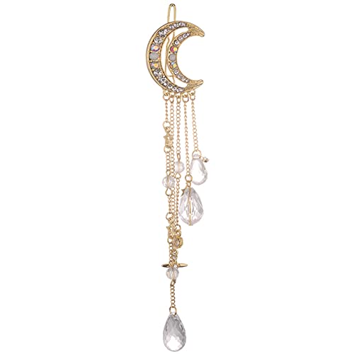 Mond Kristall Strass Perlen baumeln Haarnadel Haarspange Frauen Brautschmuck Haarspange Süß (Gold, One Size) von SkotO