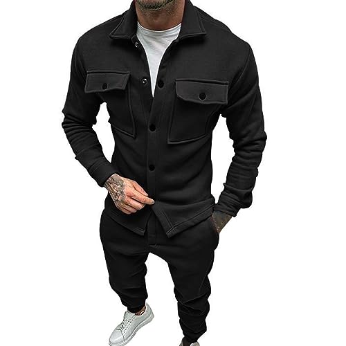 SkotO Freizeitanzug Herren Baumwolle Ohne Kapuze - Sportanzug Set Langarm Sweatjacke Mit Knöpfen & Tasche Jogginghose Einfarbig Jogginganzug Casual Locker Hausanzug Cargo Tracksuit SkotO Freizeitanzug Herren Baumwolle Ohne Kapuze - Sportanzug Set Langarm Sweatjacke Mit Knöpfen & Tasche Jogginghose Einfarbig Jogginganzug Casual Locker Hausanzug Cargo Tracksuit von SkotO