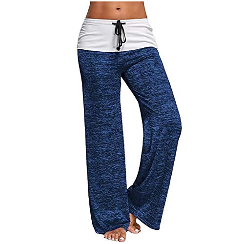 Sporthose Damen Lang Weites Bein - Palazzohosen Schnelltrocknend Laufhosen Baggy Jogginghose Y2K Yogahose Zweifarbig Patchwork Trainingshose Leicht Atmungsaktiv Sommerhose von SkotO