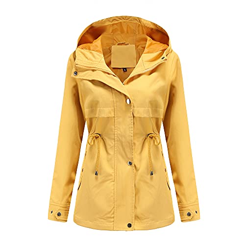 Skrsila Damen Regenjacke Wasserdicht Atmungsaktiv Regenmantel Windjacke mit Kapuze Outdoorjacke mit Einstellbarer Kordelzug Einfarbig Funktionsjacke Regenparka Übergangsjacke von Skrsila