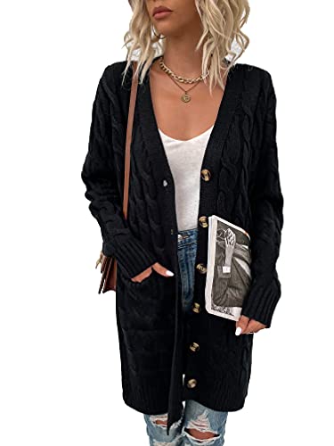 Skrsila Damen Strickjacke Lang Cardigan mit Taschen Strickmantel Langarm Knopfleiste Knit Cardigan Open Front Herbst Winter Strick Mantel Skrsila Damen Strickjacke Lang Cardigan mit Taschen Strickmantel Langarm Knopfleiste Knit Cardigan Open Front Herbst Winter Strick Mantel von Skrsila
