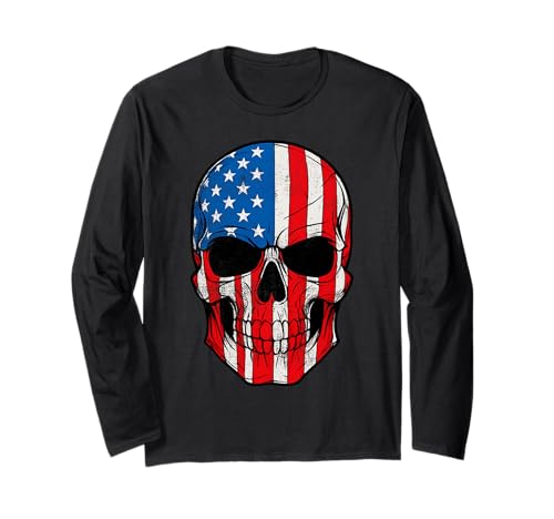 4. Juli Shirt für Damen und Herren, amerikanische Flagge, Totenkopf, Skelett Langarmshirt 4. Juli Shirt für Damen und Herren, amerikanische Flagge, Totenkopf, Skelett Langarmshirt von Skull American USA Flag Funny 4th Of July Wear