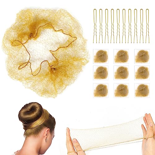 20 Stück Unsichtbare Haarnetz mit 20 Stück Haarnadeln, Nylon Haar Netze für Buns, Bun Netze Haarnetz Dutt Kinder Ballett Haarknoten Former Elastischer Rand Knotennetz Blond Netz von Sliverdew