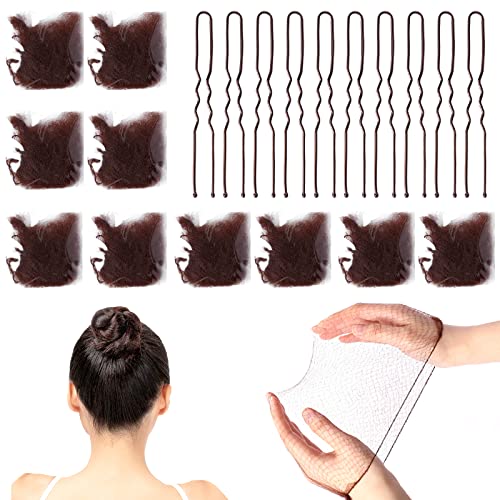 20 Stück Unsichtbare Haarnetz mit 20 Stück Haarnadeln, Nylon Haar Netze für Buns, Bun Netze Haarnetz Dutt Kinder Ballett Haarknoten Former Elastischer Rand Knotennetz Braun Netz von Sliverdew