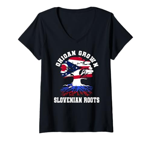 Damen Ohioan Grown Slowenische Wurzeln Ohio Slowenien Trikot T-Shirt mit V-Ausschnitt Damen Ohioan Grown Slowenische Wurzeln Ohio Slowenien Trikot T-Shirt mit V-Ausschnitt von Slovenia Flag Designs Proud Slovenian Roots