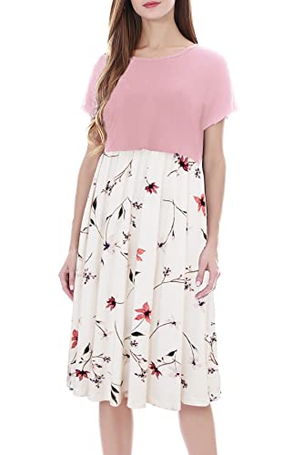 Smallshow Damen Lässiges Kurzarm Stillkleid Umstandskleid für Stillen Pink-SVP033 X-Large von Smallshow