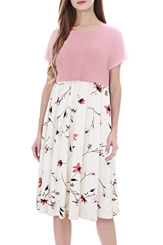 Smallshow Damen Lässiges Kurzarm Stillkleid Umstandskleid für Stillen Pink-SVP033 XX-Large von Smallshow