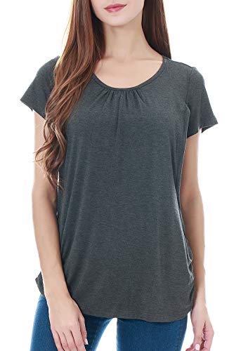 Smallshow Damen Mutterschaft Stilltop Kurzarm Umstandstop Umstandsmode Schwangerschaft Stillshirt Dim Grey Small von Smallshow