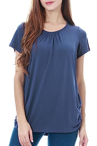 Smallshow Damen Mutterschaft Stilltop Kurzarm Umstandstop Umstandsmode Schwangerschaft Stillshirt Dusty Blue Small von Smallshow