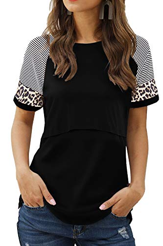 Smallshow Damen Stillshirt Kurzarm Umstandsmode Tshirt Still Nursing Tops Sommer,Black,S von Smallshow