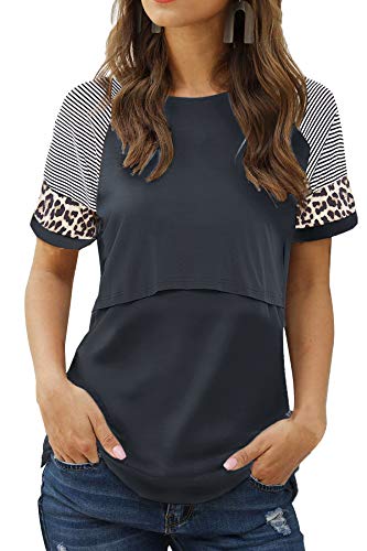 Smallshow Damen Stillshirt Kurzarm Umstandsmode Tshirt Still Nursing Tops Sommer,Dark Grey,M von Smallshow