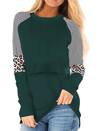 Smallshow Damen Stillshirt Langarm O-Neck Umstandsmode Tshirt Still Nursing Tops,Deep Green,L von Smallshow