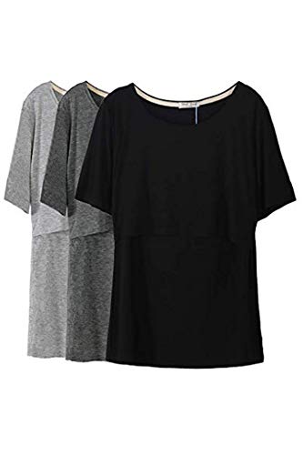 Smallshow Stillshirt Umstandstop T-Shirt Überlagertes Design Umstandsshirt Schwangerschaft Kleidung Mutterschafts Kurzarm Shirt,Black/Grey/Dim Grey,XL von Smallshow