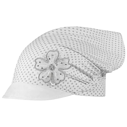 Kopftuch Mütze Schirmmütze Mädchen Sommer Baumwolle Punkte Blume, Größe: 48/50, Farbe: Weiß-Grau von Smarilla