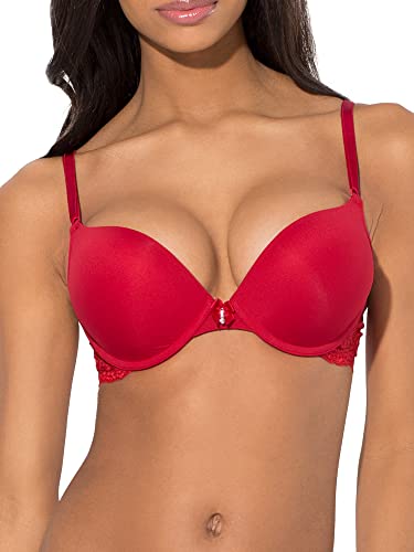 Smart & Sexy Damen Maximum Dekolleté Bügel Mode Farben Push-Up-BH, No No No Red mit Spitzenflügeln, 85A von Smart & Sexy