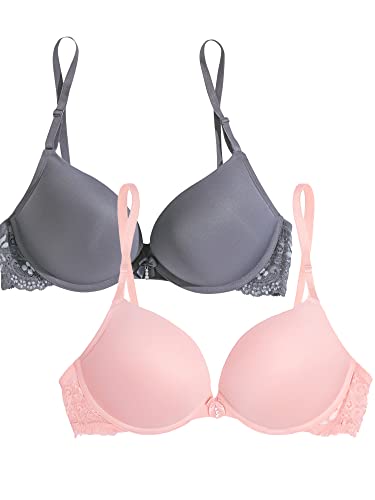 Smart & Sexy Damen Push-up Bügel, maximales Dekolleté Gepolsterter BH, Undurchsichtige, Grisaille/Blushing Rose, 85B (2er Pack) von Smart & Sexy