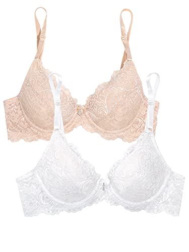 Smart & Sexy Damen Signature Lace 2er Pack Push-Up-BH, In The Buff/Weiß, 95C von Smart & Sexy