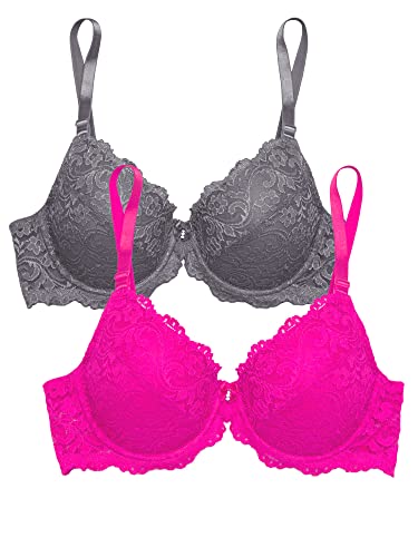 Smart & Sexy Damen Signature Lace 2er Pack Push-Up-BH, M rosa/anthrazit, 90D von Smart & Sexy