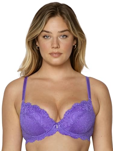 Smart & Sexy Damen Signature Pushup Spitze Push-Up-BH, Halbdurchsichtig, Violett, 80DD von Smart & Sexy