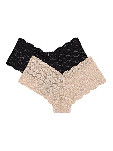 Smart & Sexy Women's Signature Lace Cheeky Boyleg Panty, 2-Pack, In The Buff/Black Hue, 6 von Smart & Sexy