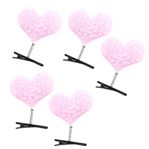 Smbcgdm Leichte Haarnadel, stabile Haarnadel, 2/5 Stück, kleine Plüsch-Herz-Haarnadeln, Frühlingsdesign, Mädchen-Haarspange, Kinder-Kopfschmuck, Rosa, 5 Stück von Smbcgdm