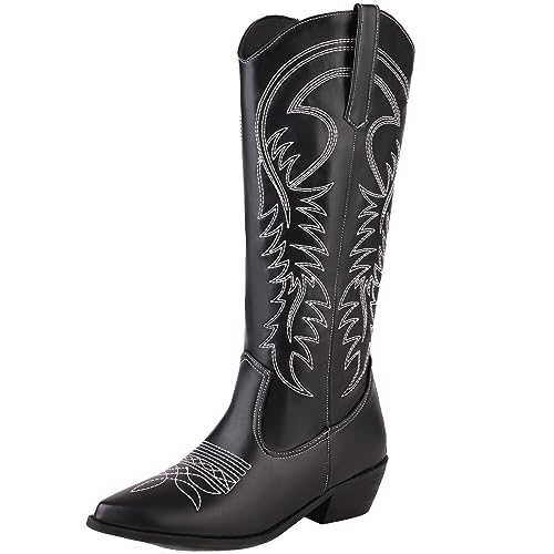 Smilice Damen Blockabsatz Halbhohe Stiefel Reißverschluss WesternStiefel (Schwarz,42) von Smilice