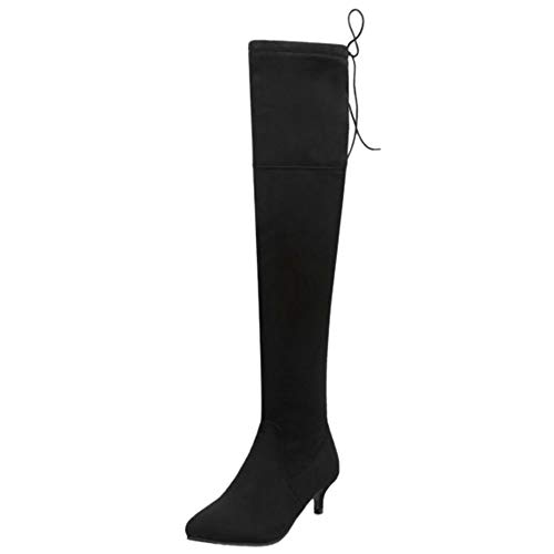 Smilice Damen Kitten Heel Langschaft Stiefel Fashion Over Knee Stiefel (Schwarz, 40 EU) von Smilice