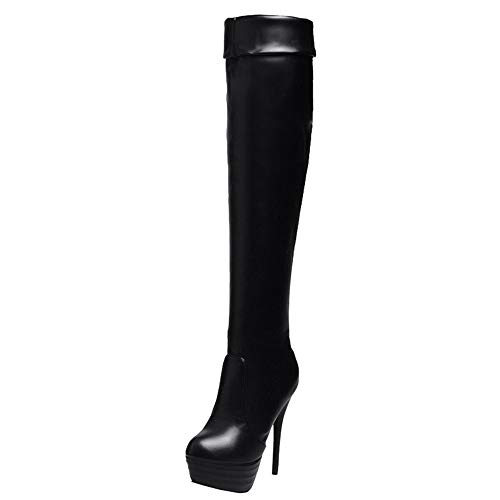 Smilice Damen Knie Hoch Stiefel mit Stiletto Absatz (Schwarz, 37 EU) von Smilice