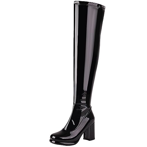 Smilice Damen Plateau-Overknee-Stiefel mit Reißverschluss und klobigen Absatz (Schwarz,43) von Smilice