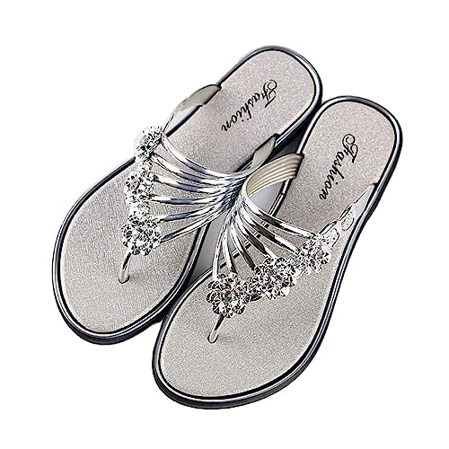 Smilice Damen Sommer Flip-Flops Strass Flache Hausschuhe (Silber,39) von Smilice