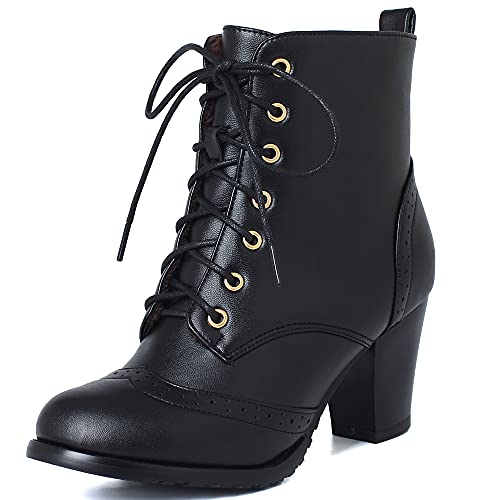 Smilice Damen Stiefel mit Blockabsatz Schnürsenkel Stiefeletten von Smilice