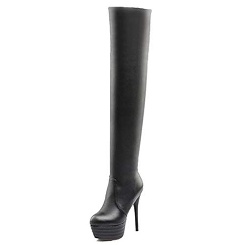 Smilice Damen über Kniehohe Stiefel mit Absatz (Schwarz, 39 EU) von Smilice