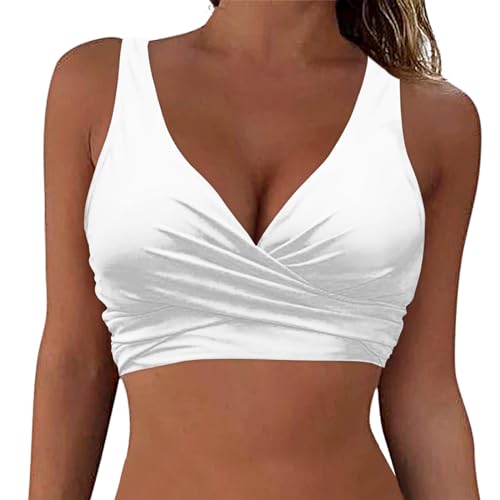 Bikini BH Dame Bademoden Bikinioberteil Große Brüste Damen Push up Bikini Top Gepolstert Swimsuit Bra Sport Trocknend Padded Bikini Swim Oberteil Rückenfrei Bikinioberteil mit Polster (White-a, M) von Snakell