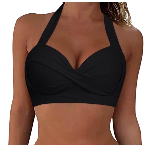 Bikini BH Damen Bademoden Bikinioberteil Große Brüste Damen Push up Bikini Top Gepolstert Swimsuit Bra Sport Trocknend Padded Bikini Swim Oberteil Rückenfrei Bikinioberteil mit Polster (Y1-Black, L) von Snakell