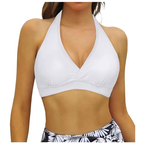 Bikini BH Damen Größen Brüste Bademoden Rückenfrei Bikinioberteil Push Up Sport Bikini Oberteil mit Abnehmbares Gepolsterte Sexy Halfter Self Tie BH Neckholder Bikinitop mit Polster ohne (White, XL) von Snakell