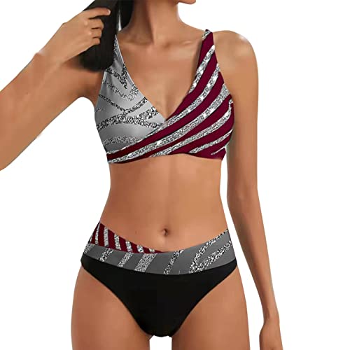 Bikini Damen Bauchweg Bikini Push Up Damen Badeanzug Zweiteilige Sexy Bikini Damen Set Push Up High Waist Bikini Bademode Swimsuit Strandmode Sommer Elastische Bikini-Sets für Damen Badeanzug Swimsuit von Snakell